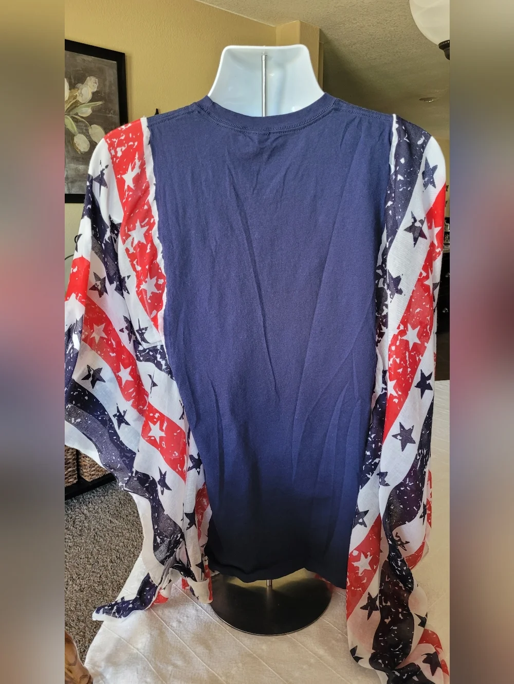 Bella Canvas Stars & Stripes Forever Navy Blue Patriotic Tee With Scarf Sleeves - Picture 2 of 4